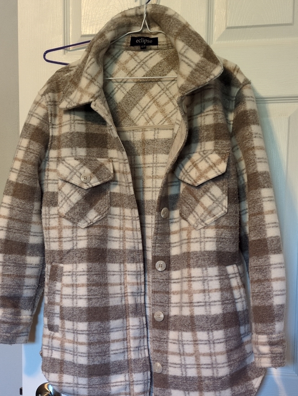 Eclipse Plaid Button-Up Jacket in Cream and Brown